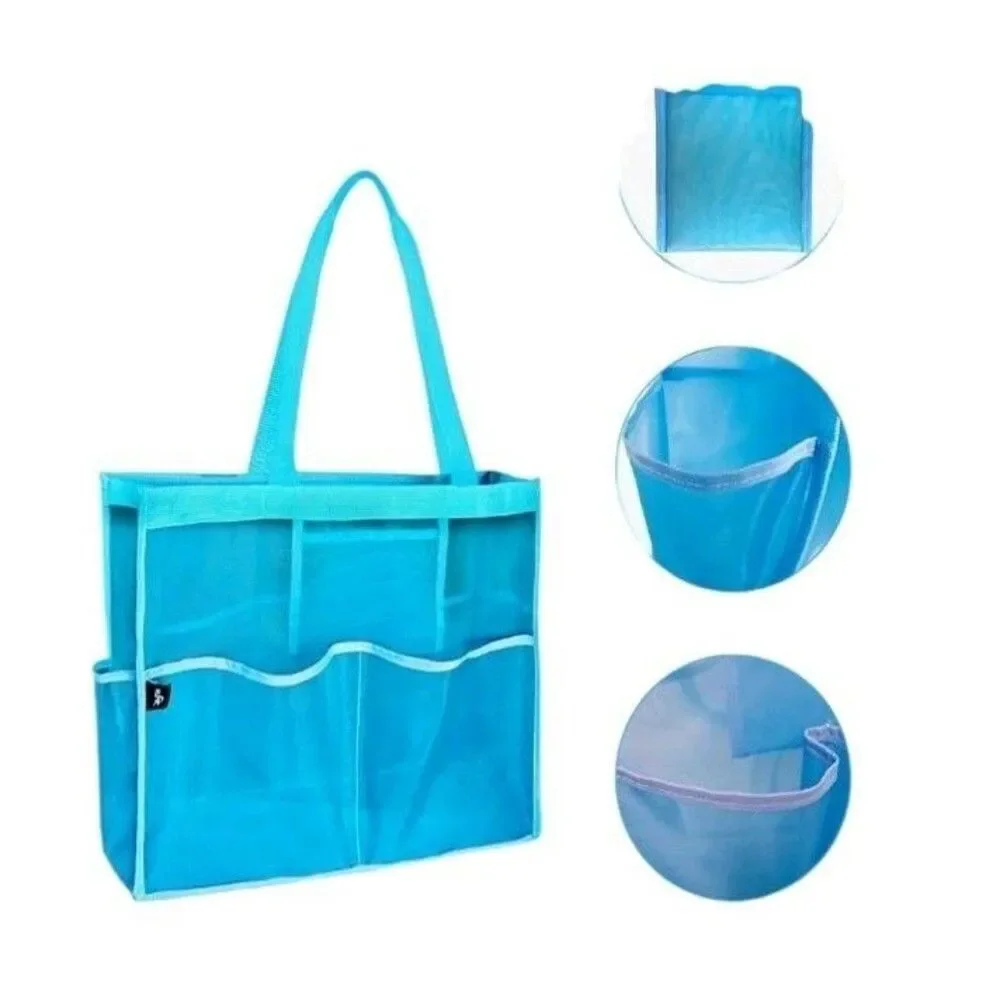 Mesh Beach Bag Large Tote Bag with 6 Pockets XL Storage Bag Lightweight Foldable